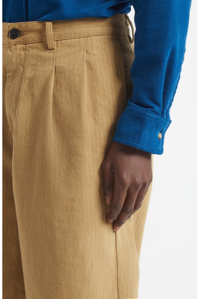 Double Pleat Cotton Herringbone Pants, Alternate, color, KHAKI