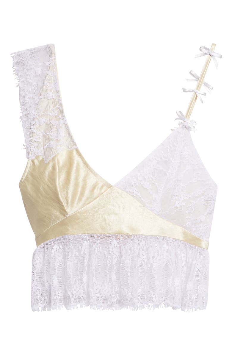 Collina Strada Dahlia Asymmetric Lace & Satin Crop Tank, Alternate, color, Butter Yellow