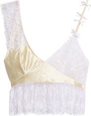 Collina Strada Dahlia Asymmetric Lace & Satin Crop Tank