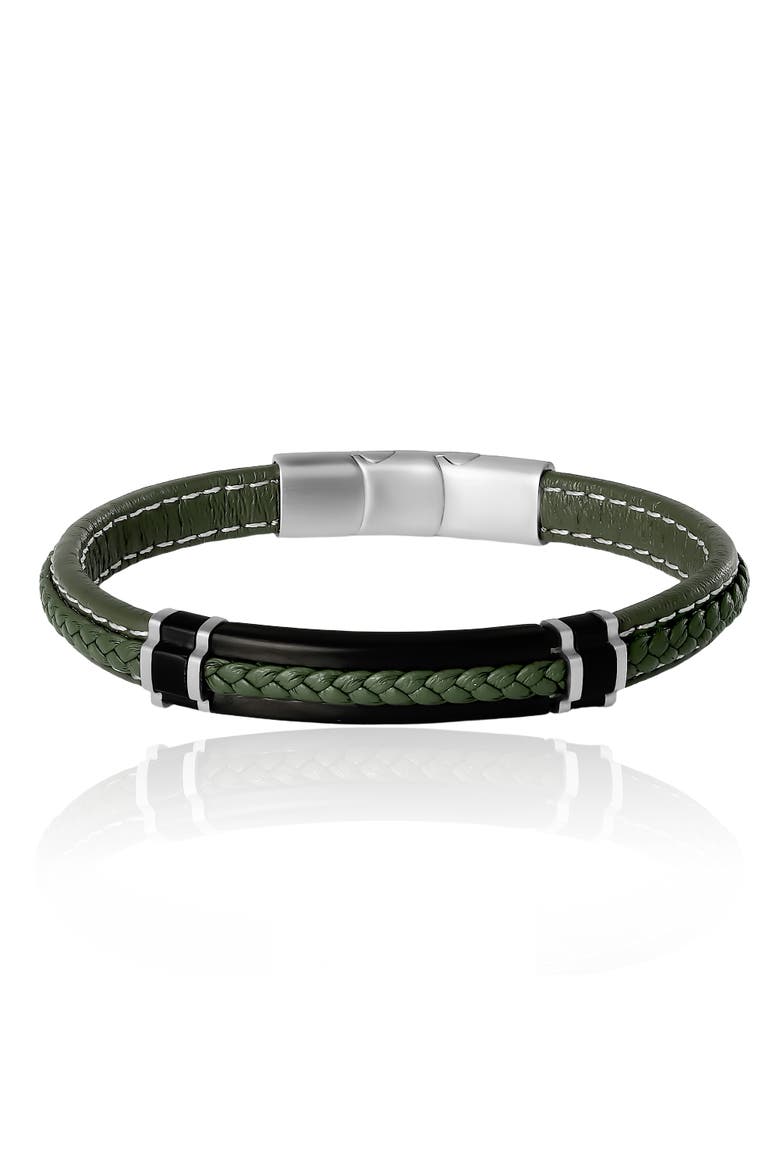 Men's Braided Bracelet, Olive Green with Black Bar, Magnetic Clasp, Main, color, Green