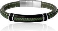 Lucky Brand Men's Braided Bracelet, Olive Green with Black Bar, Magnetic Clasp