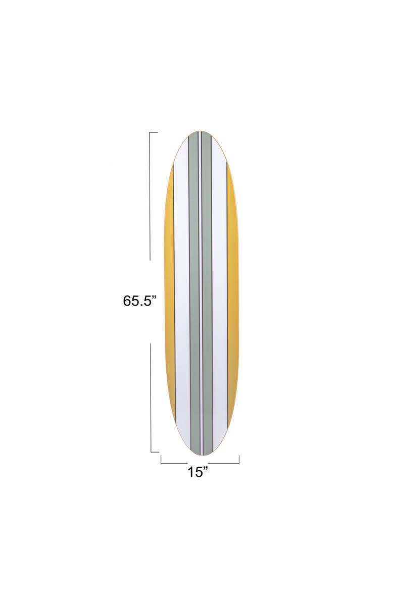65.5 Inches Reclaimed Wood Striped Surfboard Wall Décor, Multicolor, Alternate, color, Grey