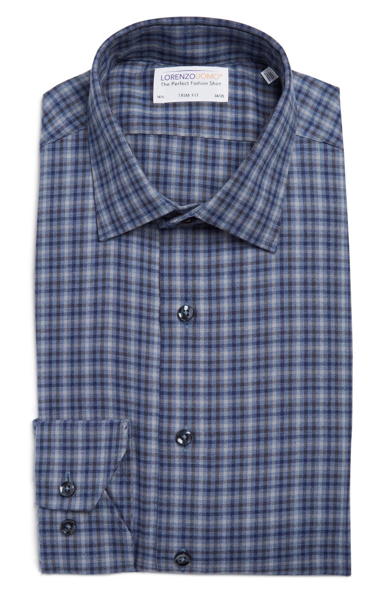 Lorenzo Uomo Soft Check Long Sleeve Trim Fit Shirt, Main, color, Blue