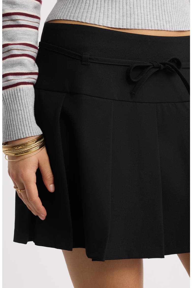 Pleated Belted Plaid Minskirt, Alternate, color, BLACK