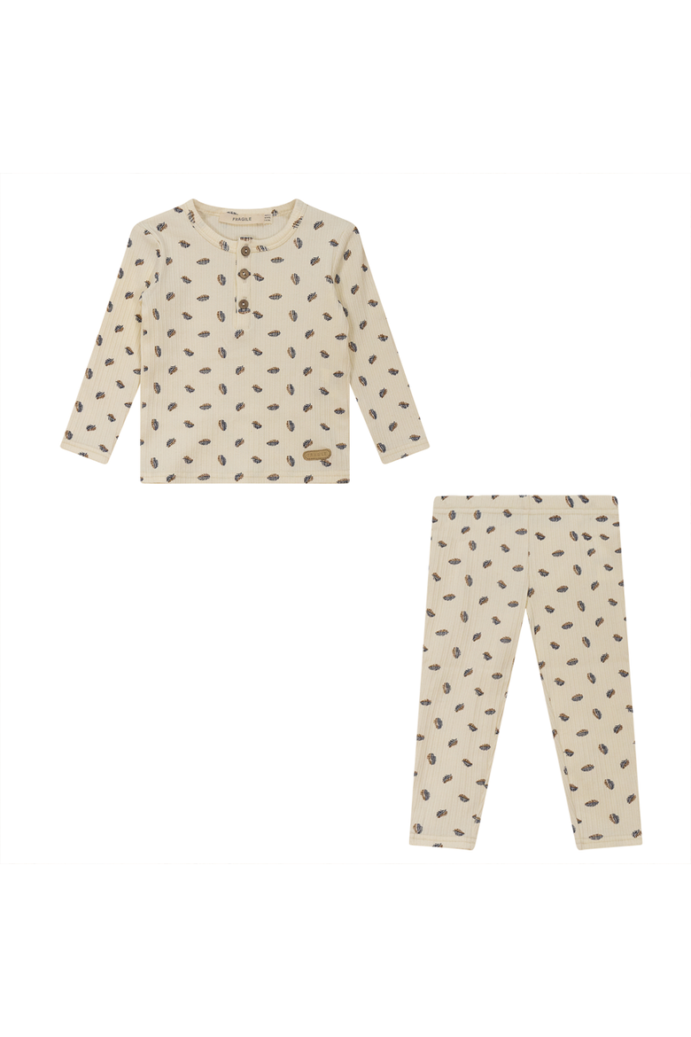 Feather Print Knit 2 Piece Long Sleeve Top and Pants Set, Alternate, color, Off White