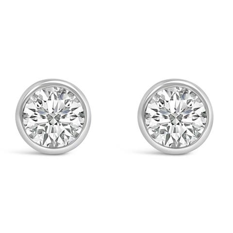 14K White Gold 2.0 Ct Lab Grown Diamond Classic Bezel Solitaire Stud Earrings