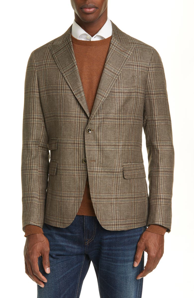 Eleventy Glen Plaid Zegna Linen Blend Sport Coat, Main, color,