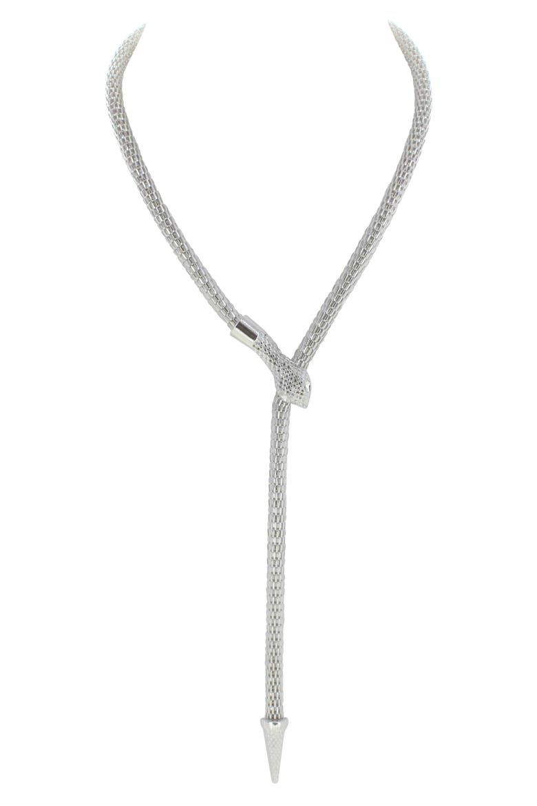 Snake Eyes Mesh Drop Necklace, Alternate, color, SILVER / CLEAR