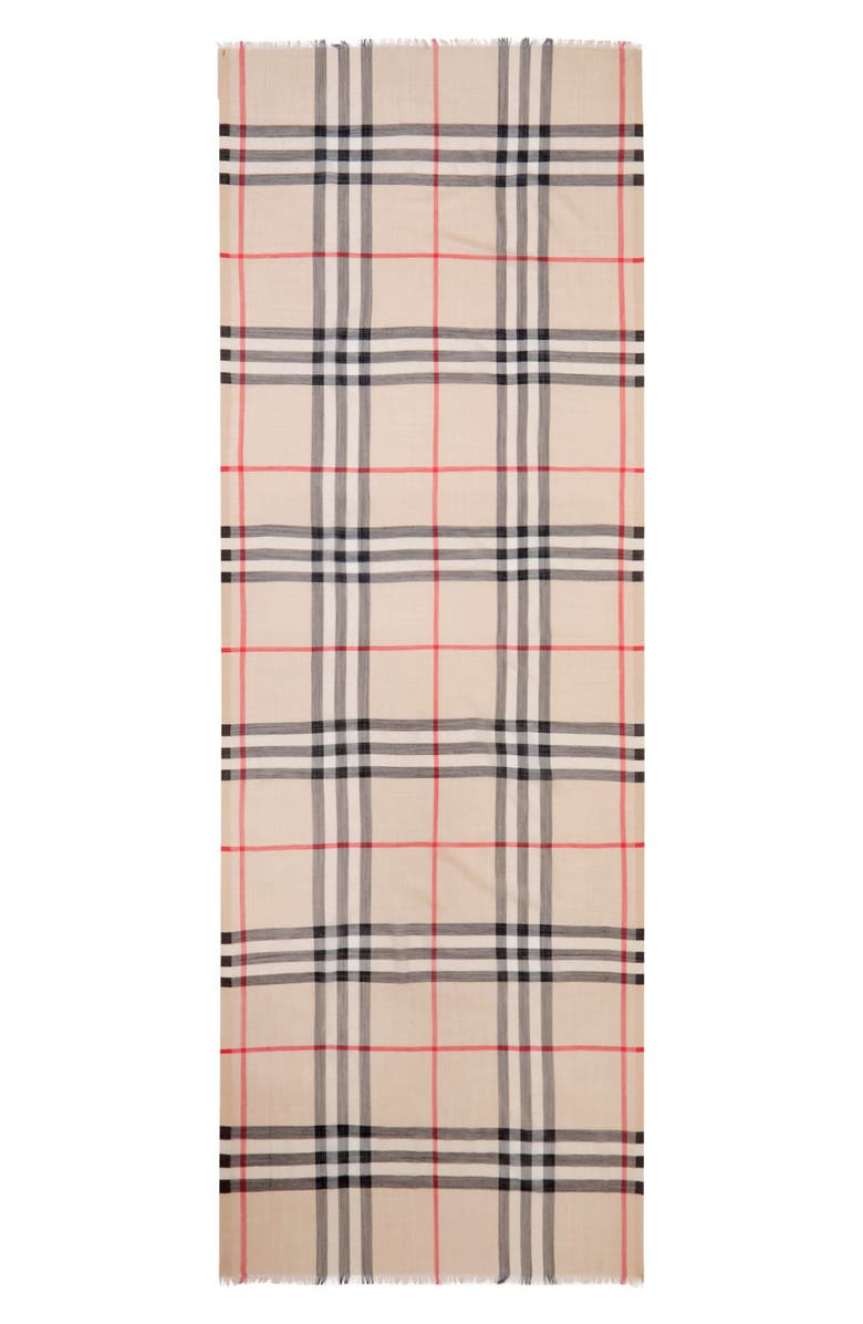 Burberry Giant Check Print Wool & Silk Scarf, Alternate, color, Stone