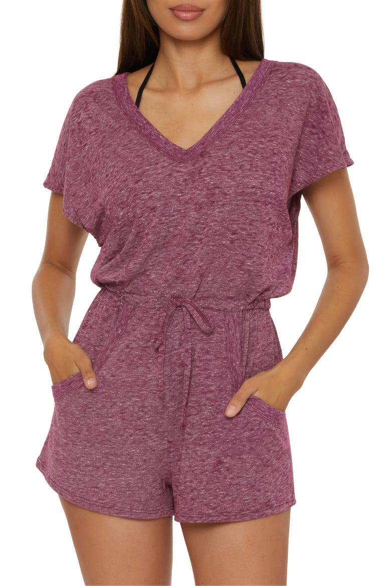 Beach Date Burnout Jersey Cover-Up Romper, Main, color, AUBERGINE