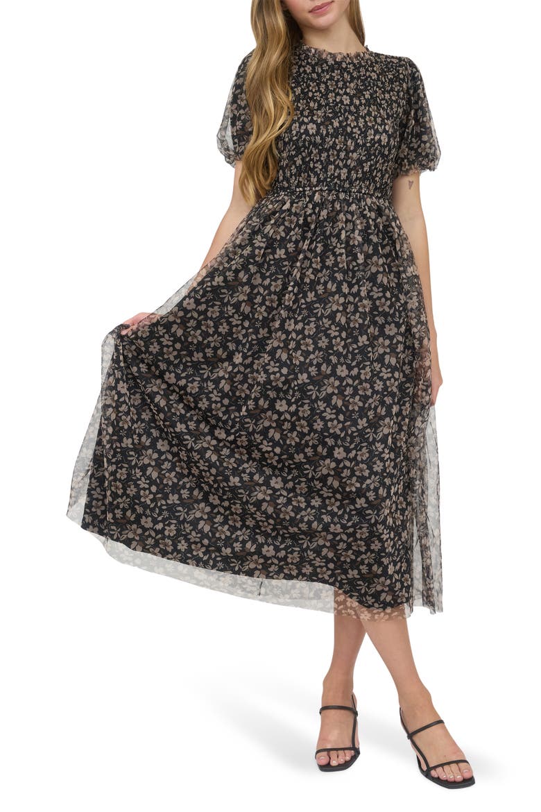Floral Smocked Maxi Dress, Main, color, BLACK