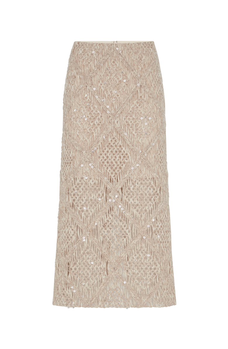 Brunello Cucinelli Wool and alpaca knit skirt with dazzling macro argyle embroidery, Main, color, 