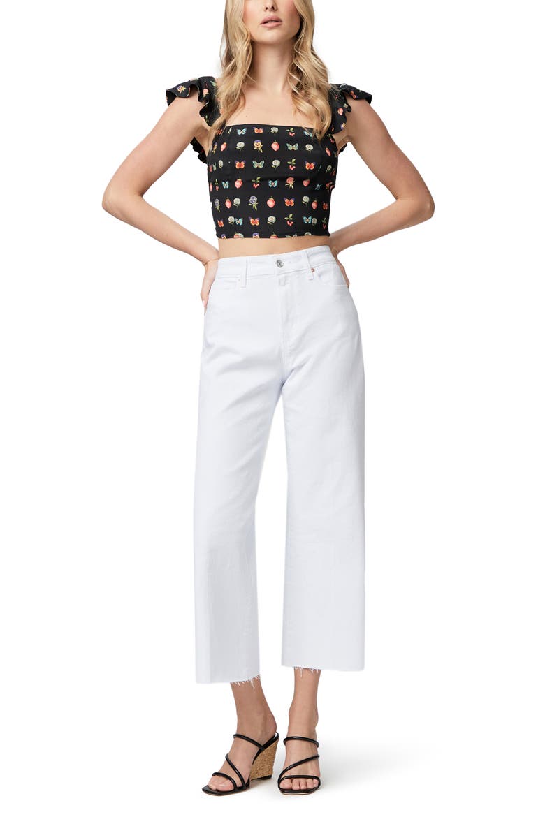 Anessa High Waist Raw Hem Ankle Wide Leg Jeans, Alternate, color, CRSP WHT