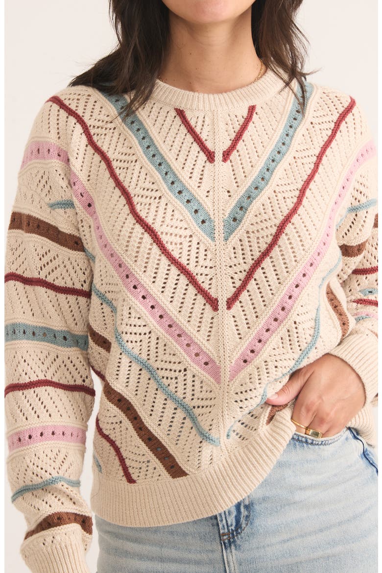 Brooke Stripe Open Stitch Crewneck Sweater, Alternate, color, CREAM MULTI
