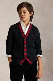Polo Ralph Lauren Kids' Plaid Trimmed Cable Cardigan