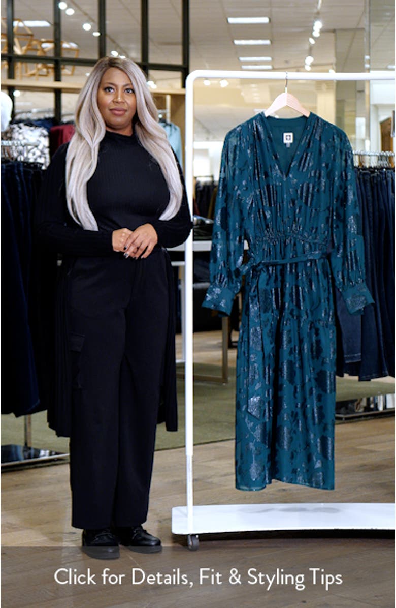 Floral Metallic Long Sleeve Asymmetric Tiered Dress, sales video thumbnail