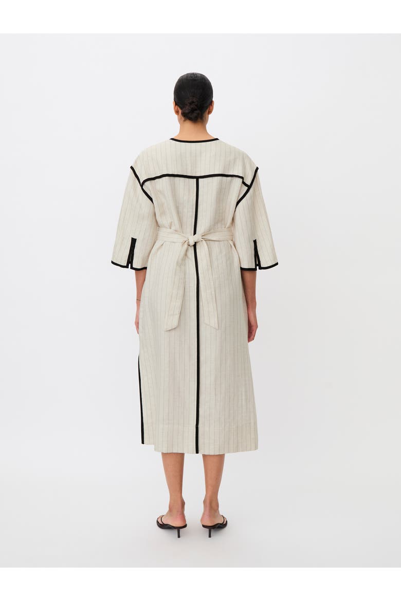 Maneyla Linen-Blend V-Neck Dress, Alternate, color, Fog