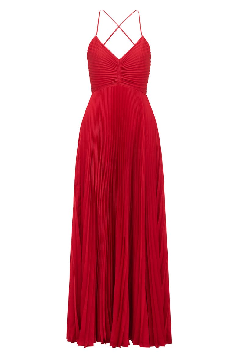 Geri Pleated Tie Back Maxi Dress, Alternate, color, RED