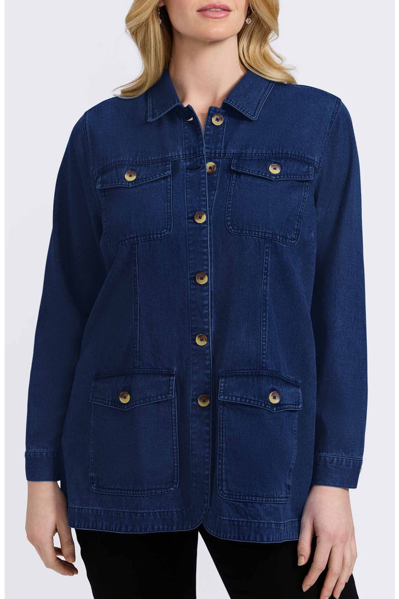 Stella Belted Denim Utility Jacket, Alternate, color, DARK WASH