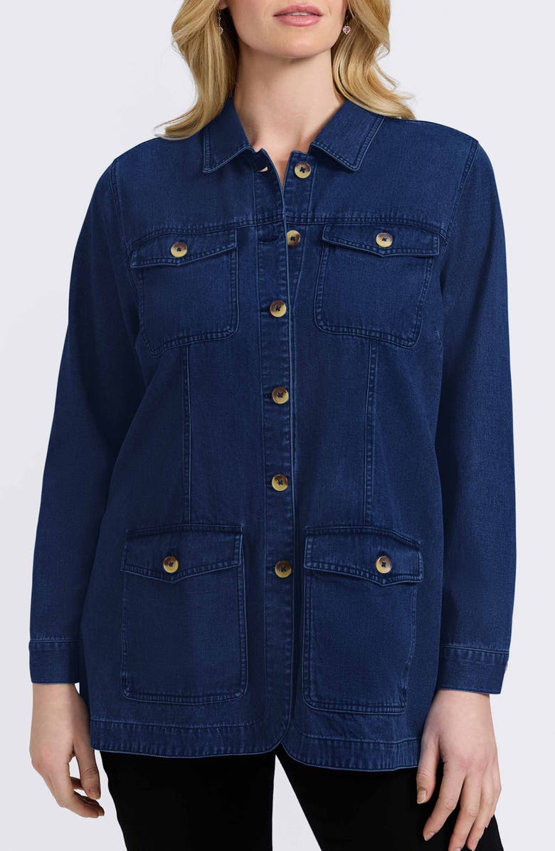 Foxcroft Stella Belted Denim Utility Jacket, Alternate, color, Dark Wash