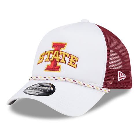 Men's New Era White/Cardinal Iowa State Cyclones Court Sport Foam A-Frame 9FORTY Adjustable Trucker Hat