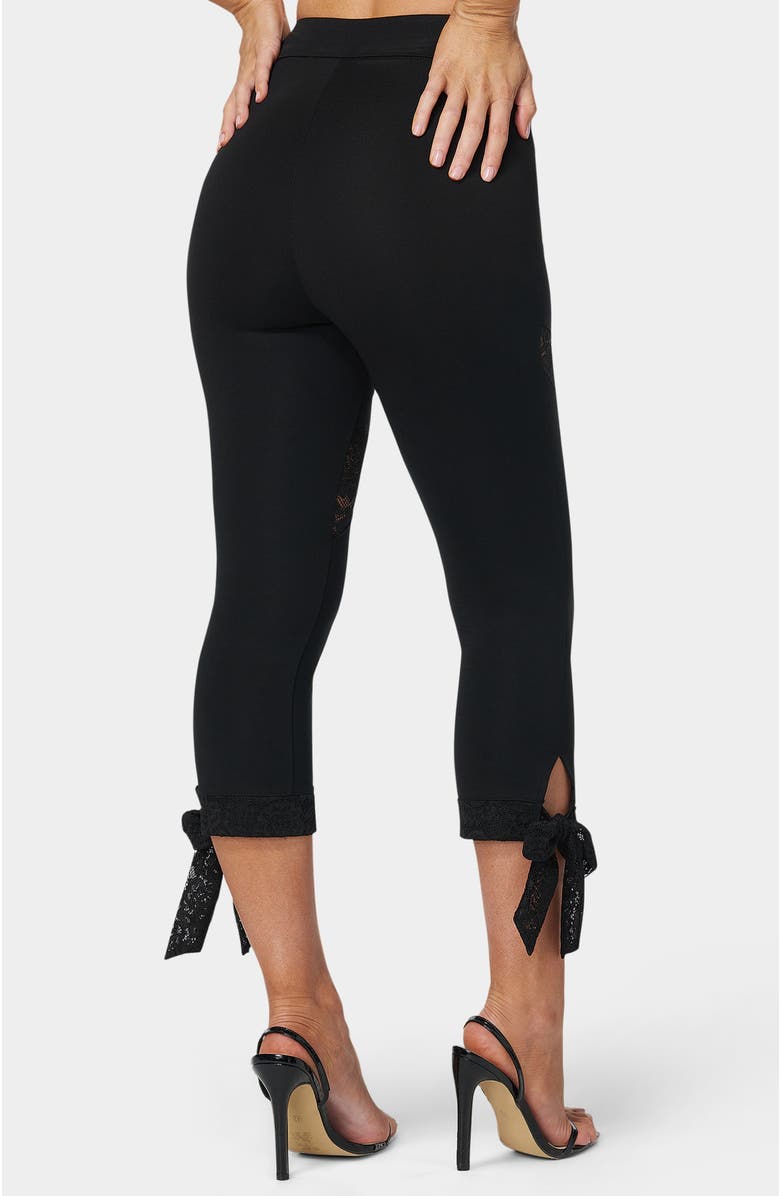bebe Lace Insert Bow Capri Legging, Alternate, color, Black