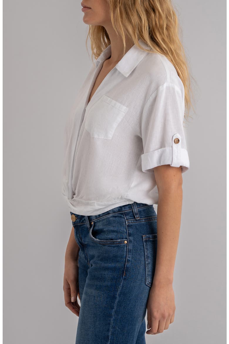 Rebel Knot Front Linen Blend Top, Alternate, color, WHITE