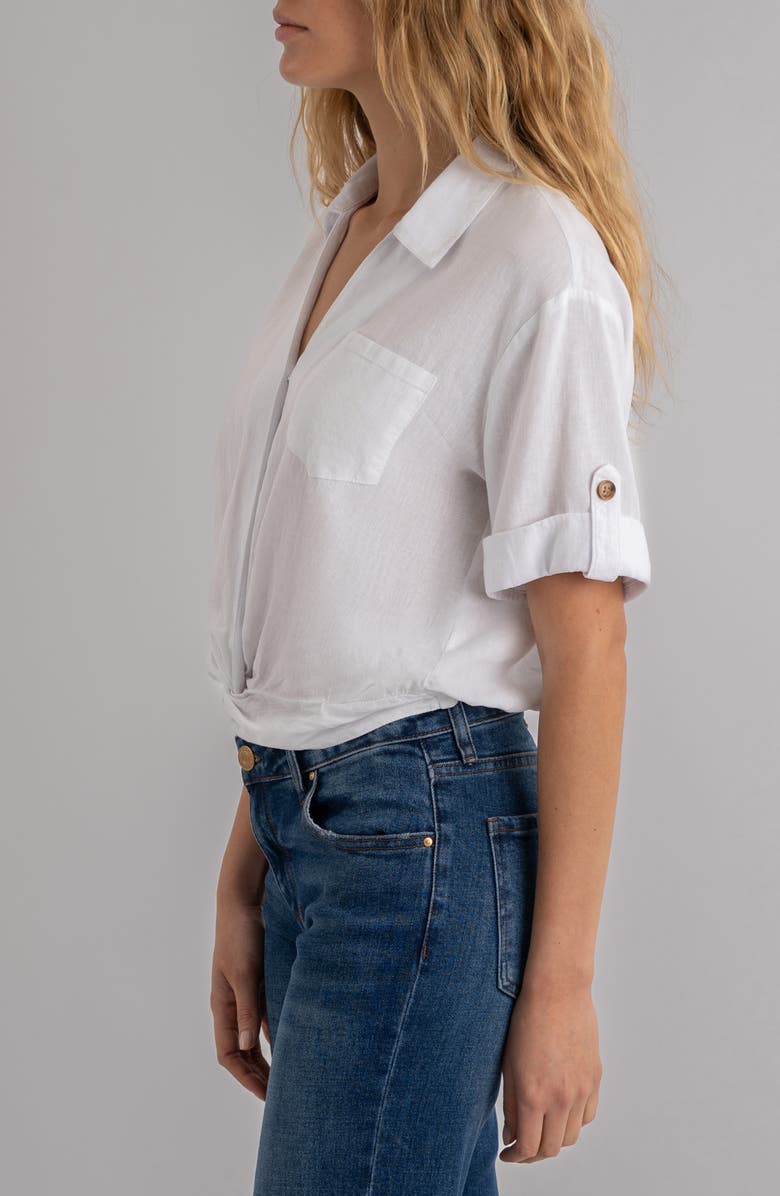 KUT from the Kloth Rebel Knot Front Linen Blend Top, Alternate, color, White