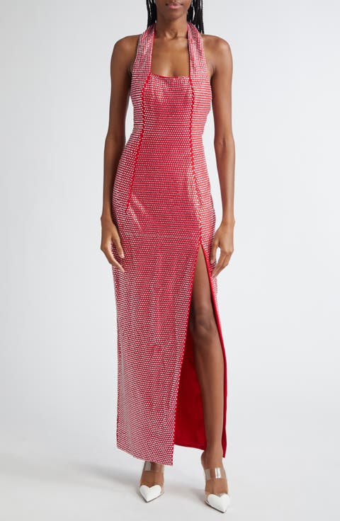 Crystal Embellished Halter Gown