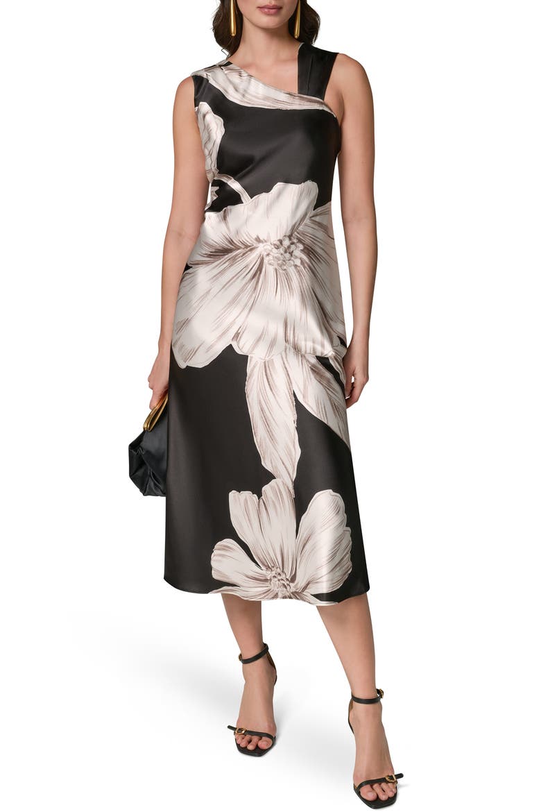Floral Asymmetrical Midi Dress, Main, color, BLACK MULTI