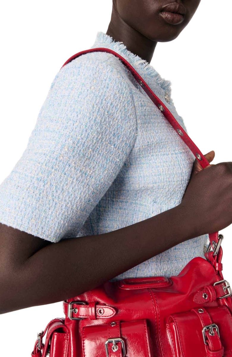 maje Short tweed jacket, Alternate, color, Blue Sky