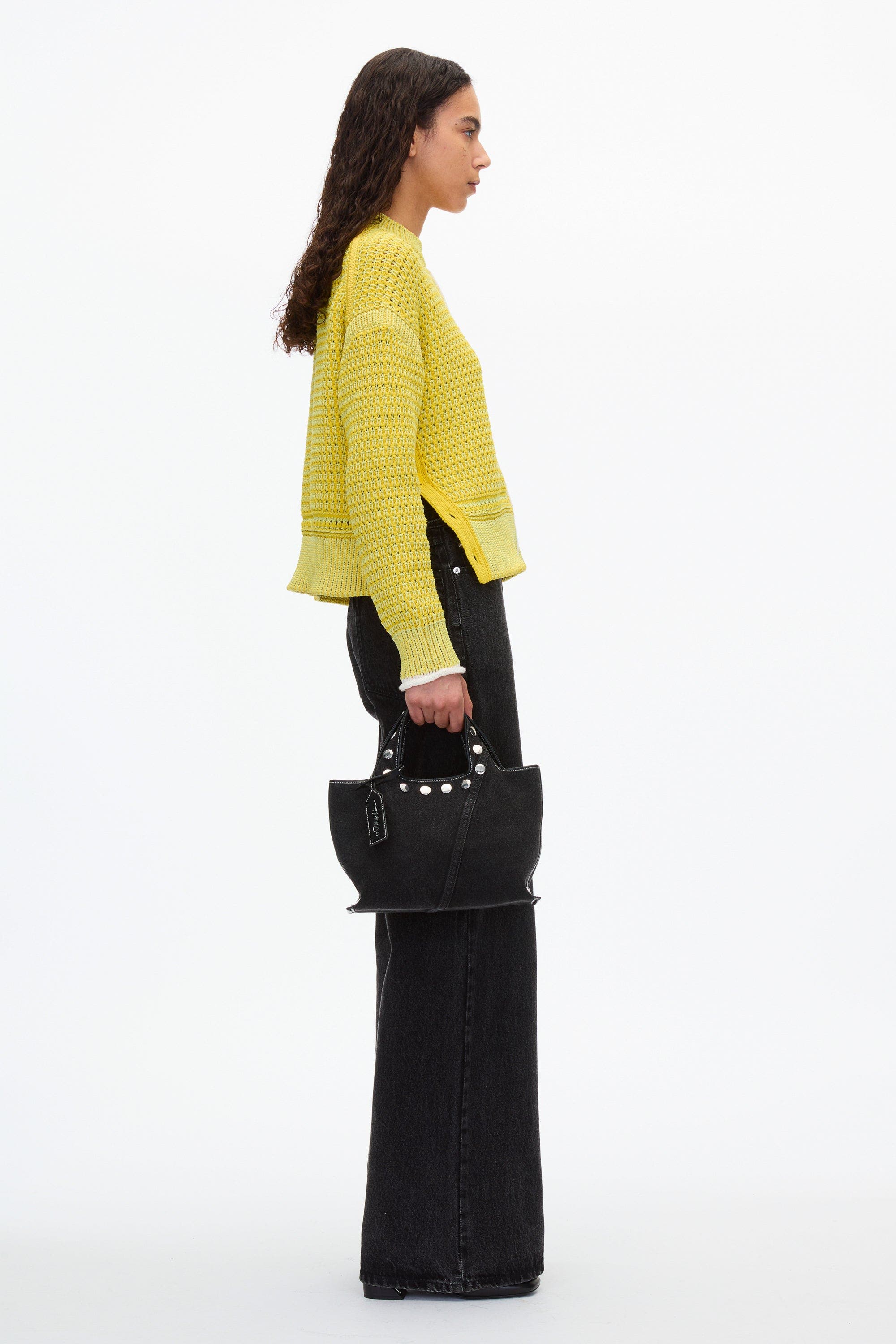 3.1 Phillip Lim Denim Mini Market Tote Bag with Studs, Alternate, color, Washed Black Denim