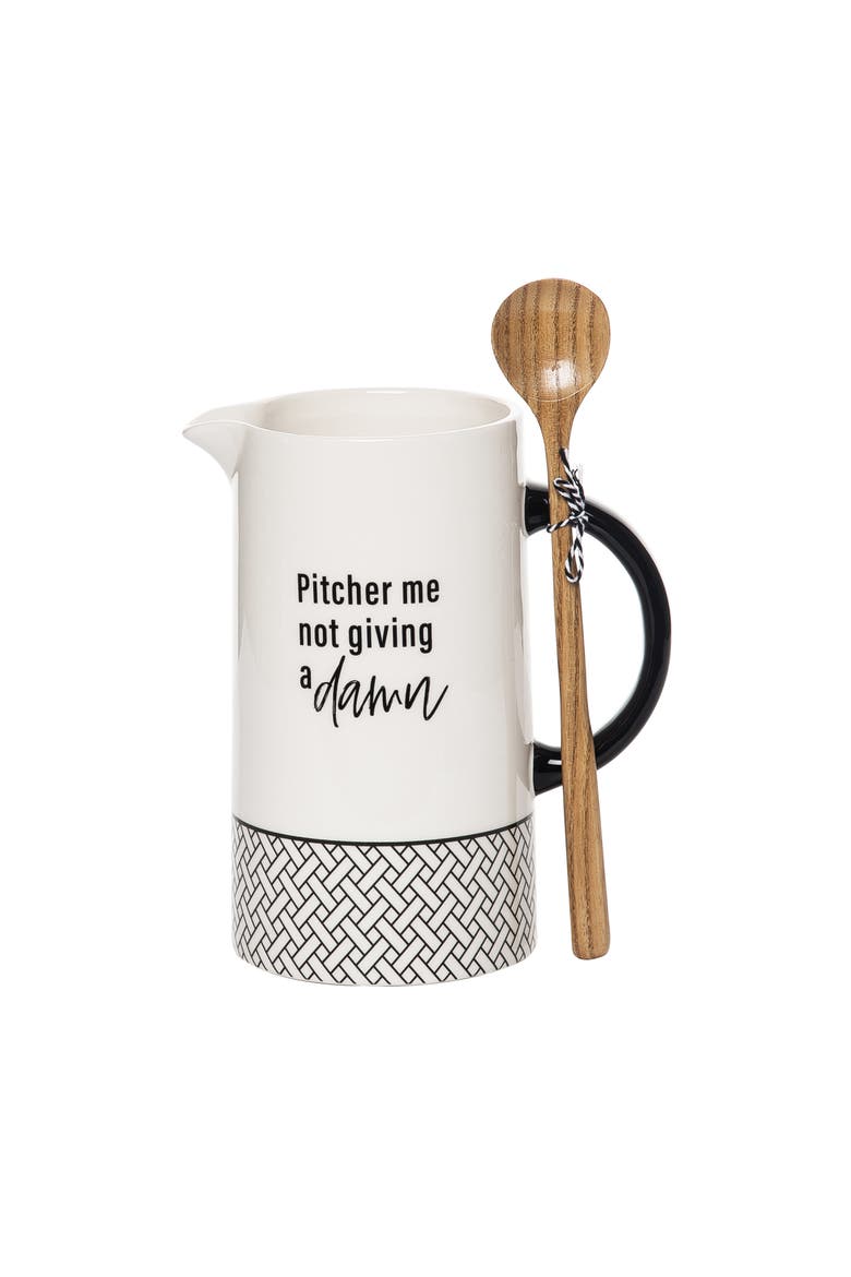 Not Giving A Damn Pitcher w/ Spoon Set of 2 Ceramic White, Main, color, White