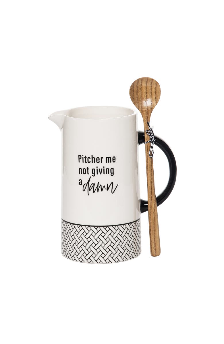 Totalee Gift Not Giving A Damn Pitcher w/ Spoon Set of 2 Ceramic White, Main, color,