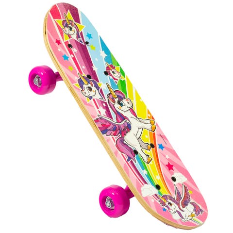 17 Inch Unicorn Skateboard Flashing Wheels, Antislip Grip, Wooden Deck
