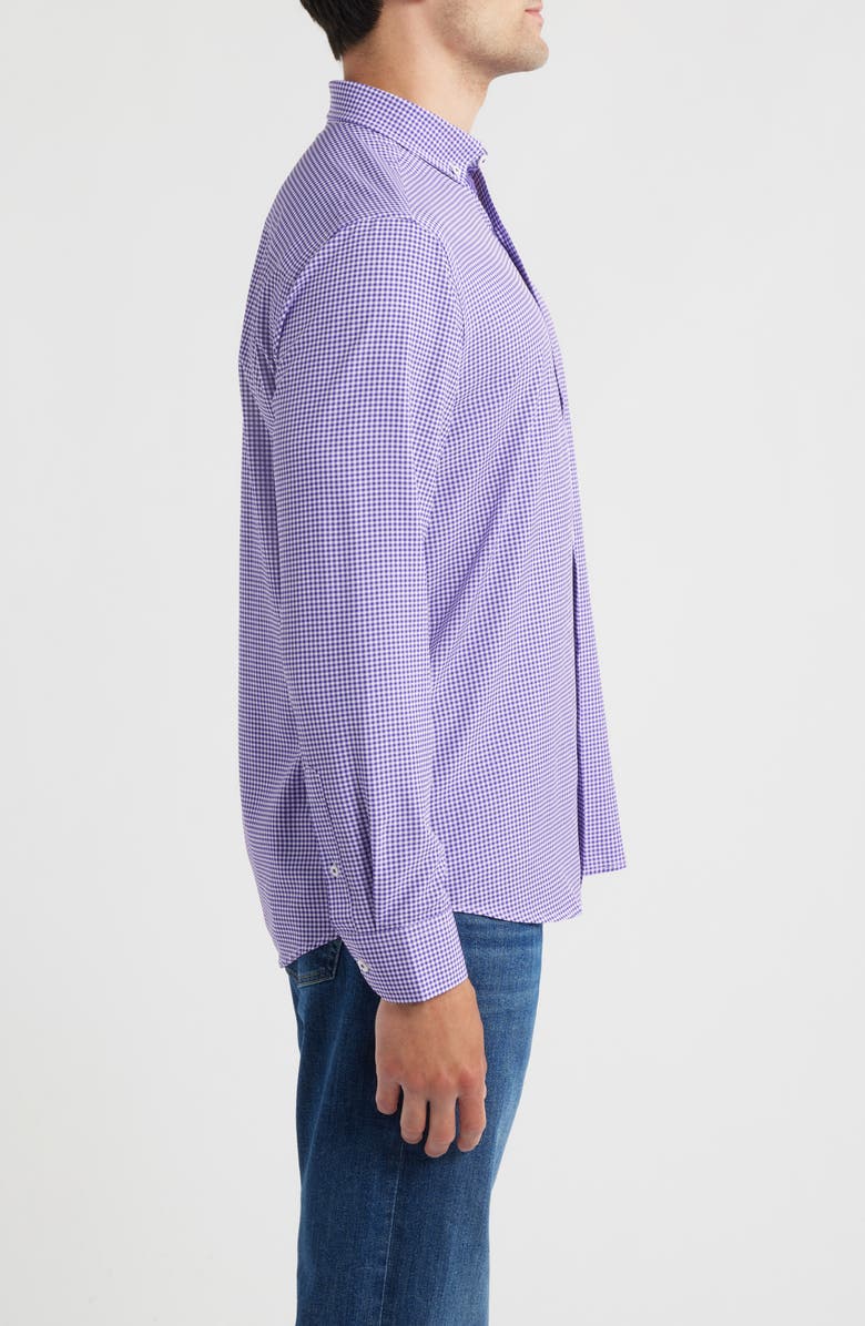 Johnston & Murphy XC+<sup>™</sup> Performance Game Day Gingham Button-Down Shirt, Alternate, color, Purple