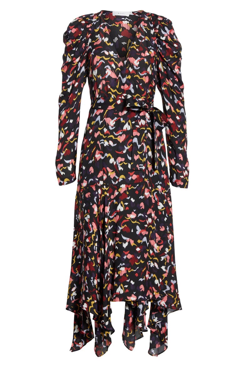 Tianna Silk Wrap Dress, Alternate, color, CORAL MULTI