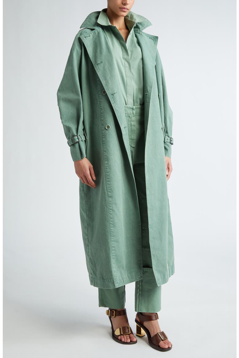 Corfu Cotton Canvas Belted Trench Coat, Alternate, color, SAGE GREEN