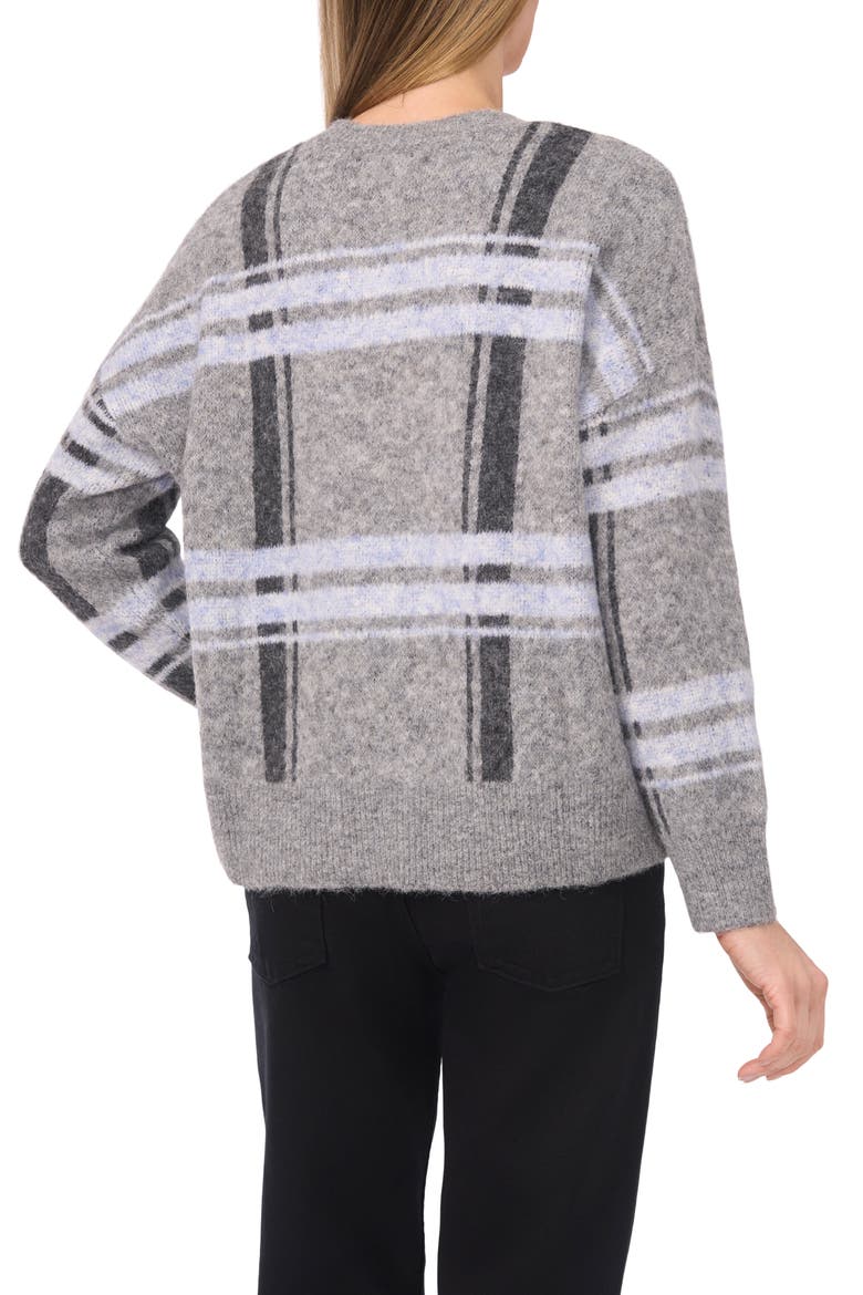 Plaid Jacquard Crewneck Sweater, Alternate, color, GREY SEAL HEATHER