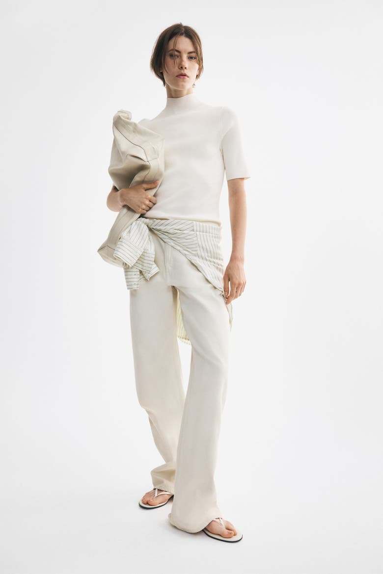 Lyocell-blend Rib-knit Mock Turtleneck Top, Alternate, color, Cream