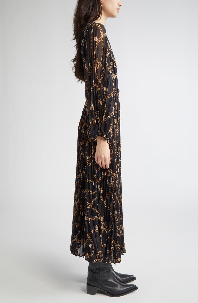 Zimmermann Chain Print Long Sleeve Sunray Pleated Dress, Alternate, color, Black Charms