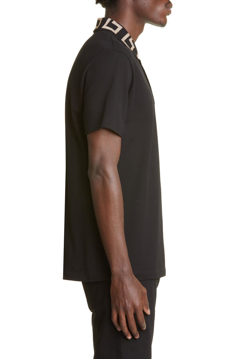 Greco Collar Cotton Piqué Polo, Alternate, color, BLACK