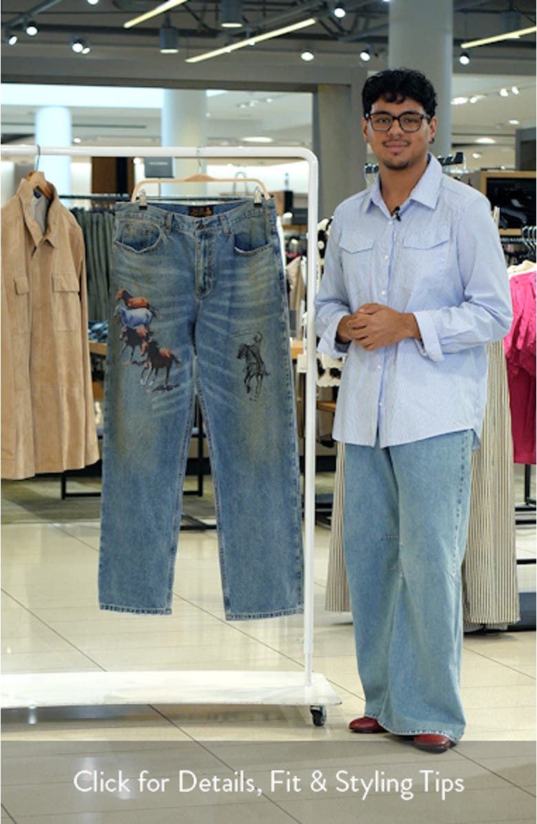 Allover Print Straight Leg Jeans, sales video thumbnail