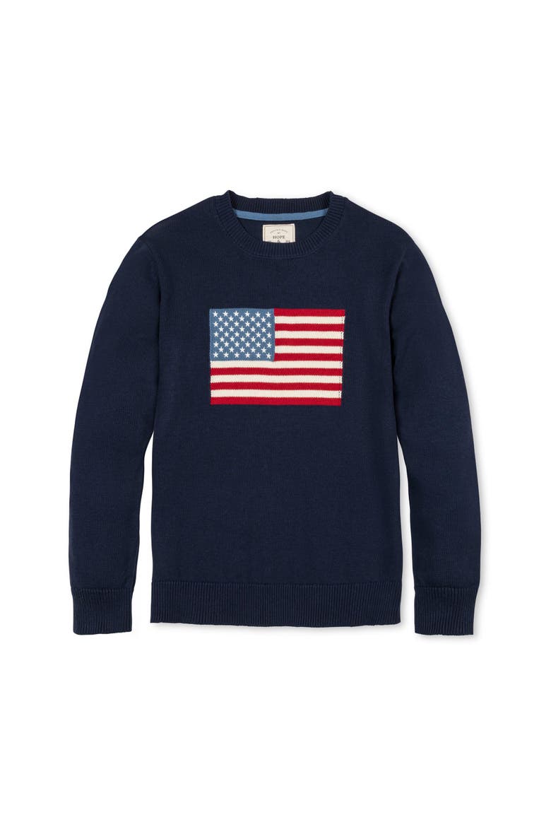 Men's Organic Crew Neck Flag Sweater, Alternate, color, Navy Flag