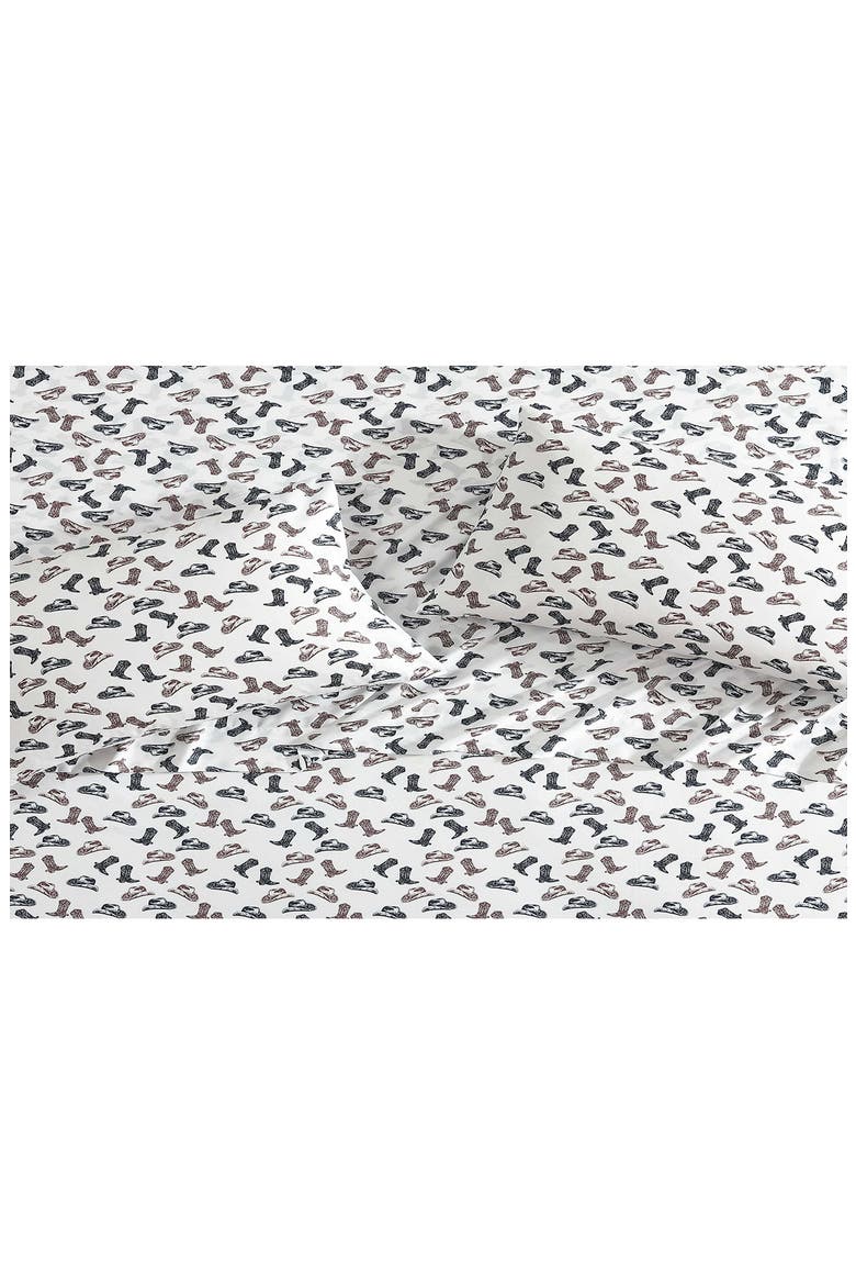 Boots 'N Hats Microfiber Sheet Set, Alternate, color, GREY / DARK BROWN