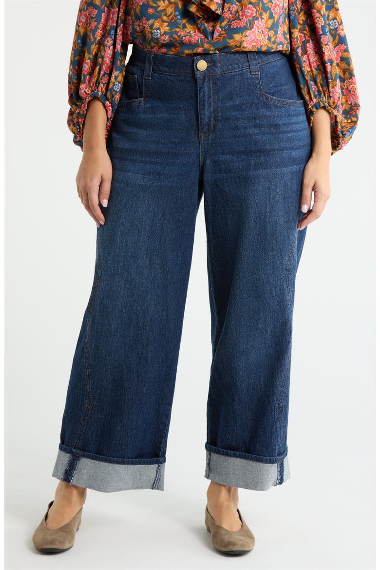 Cuffed High Waist Wide Leg Jeans, Main, color, BLUE