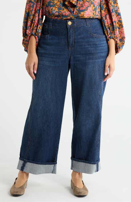 Cuffed High Waist Wide Leg Jeans