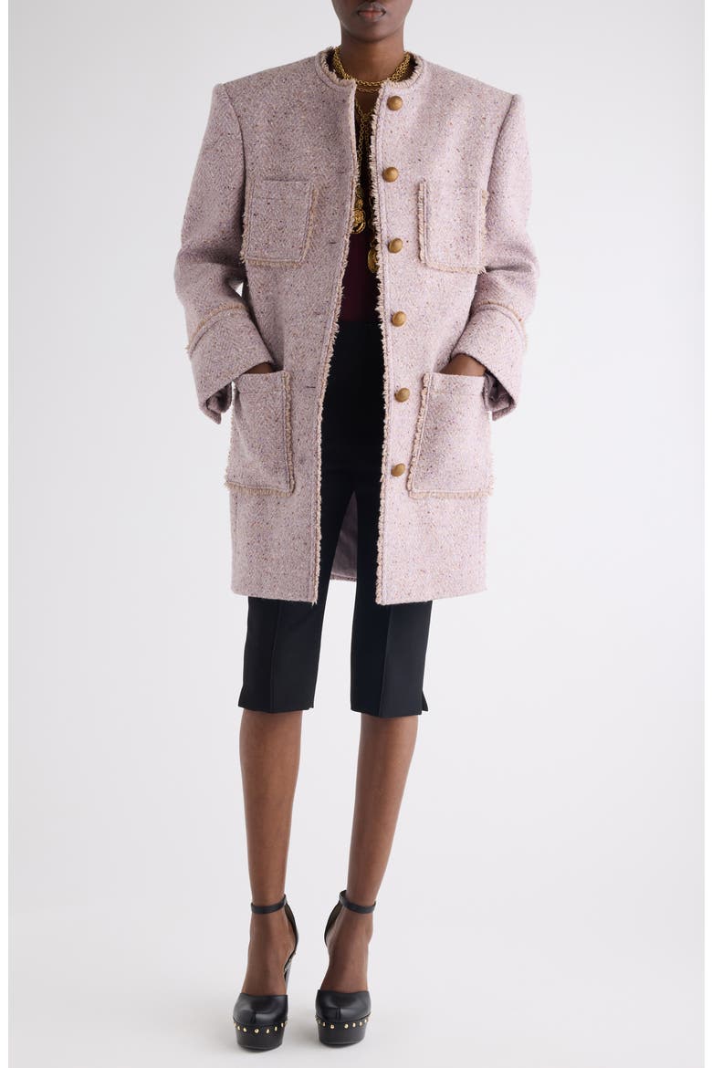 Fringe Wool Blend Tweed Herringbone Jacket, Alternate, color, SILKY VIOLET