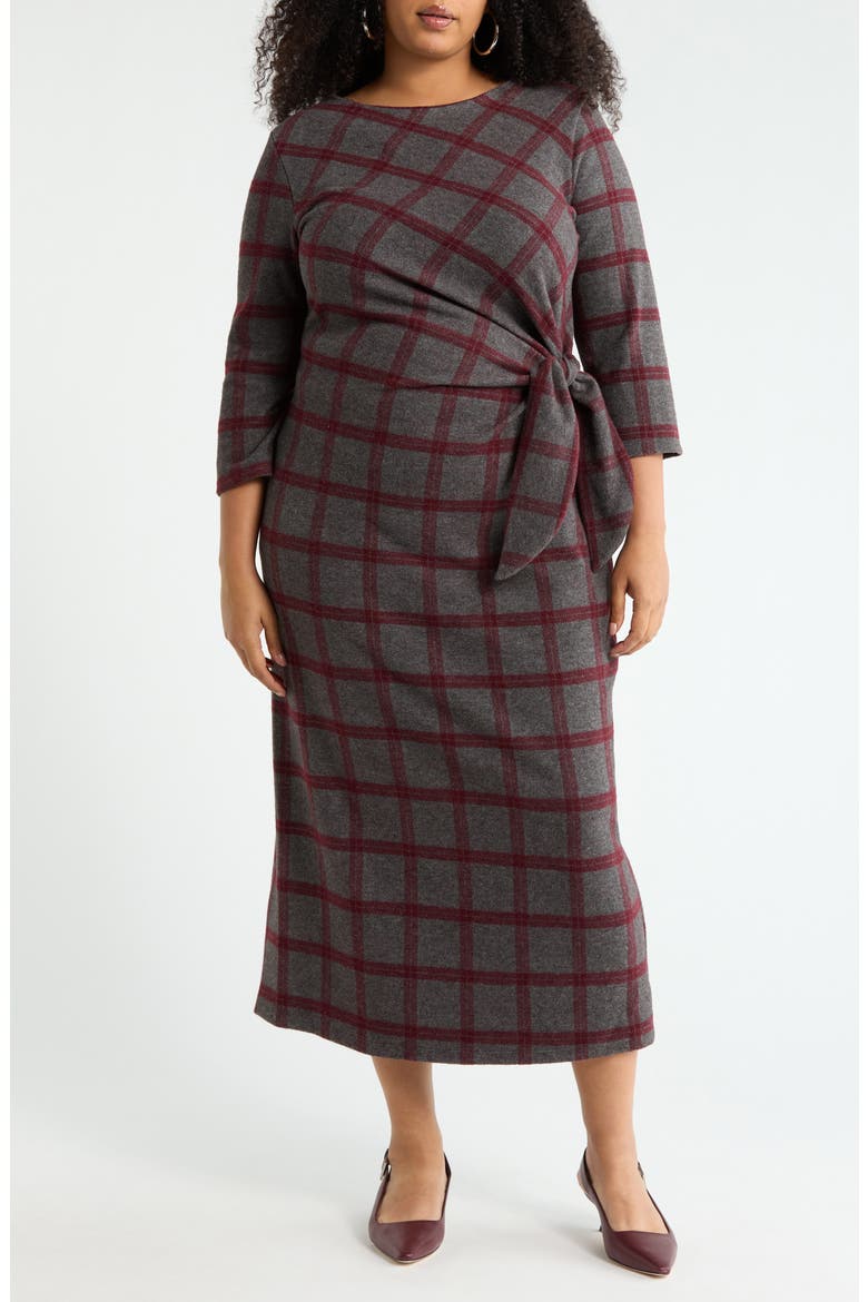Plaid Boat Neck Maxi Dress, Main, color, CHARCOAL