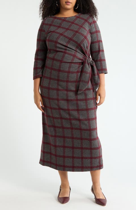 Plaid Boat Neck Maxi Dress (Plus)